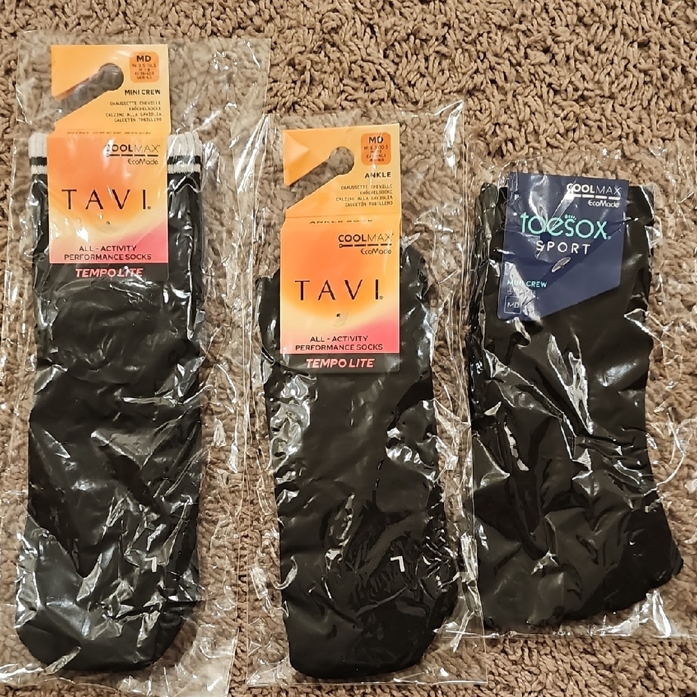 TAVI Toesox 33 Threads Black Performance Crew & Ankle Socks  M 7-9 W 8.5-10.5